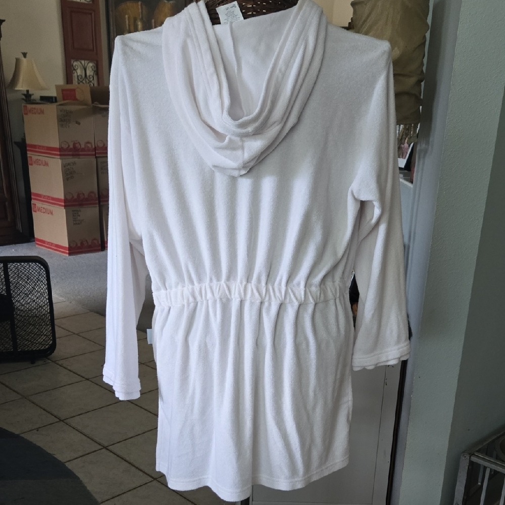RAPZ White Hooded Terry Robe/Jacket with Drawstring Closure - Picture 10 of 13